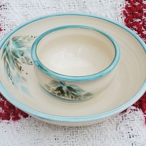 Artisan Cream and Blue Ceramic Serving Set